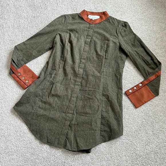 Tuckernuck Long Sleeve Button Down Shirt Top Gray/Brown Cuff Cotton NWT - G1340